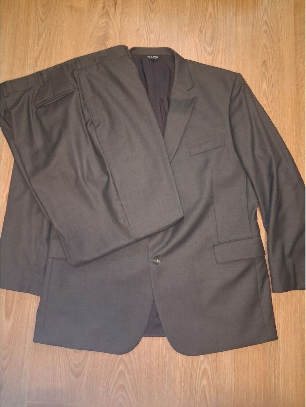 Jos A Bank 2 Piece Suit Mens 50L 42x31 Brown Wool Sharkskin